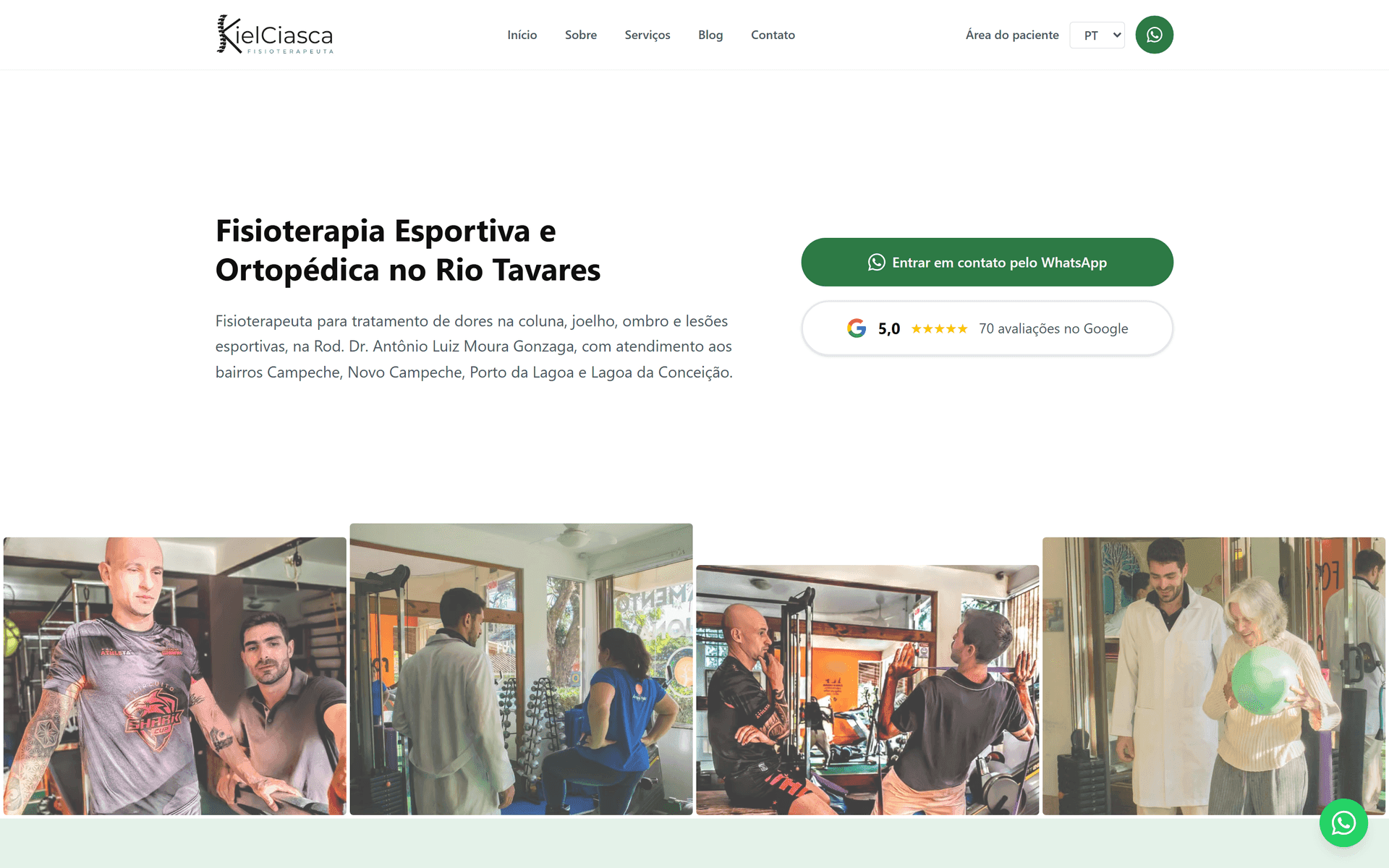 Kiel Ciasca atendiendo a un paciente en su clínica de fisioterapia en Florianópolis